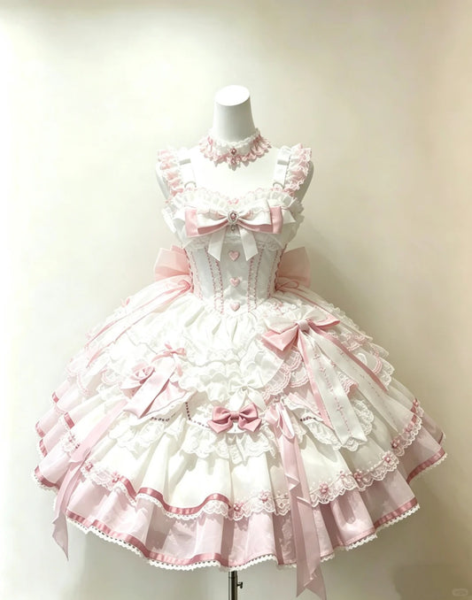 Youthful Ball Gown Square Neck Pink White Satin Lolita Dress Homecoming Dresses Hoco Outfit RB4689