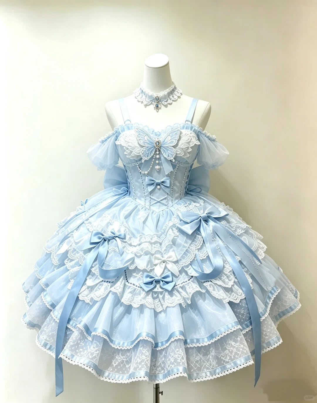 Cute Ball Gown Square Neck Light Sky Blue With Bows Lolita Dress Homecoming Dresses Hoco Outfits RB4692