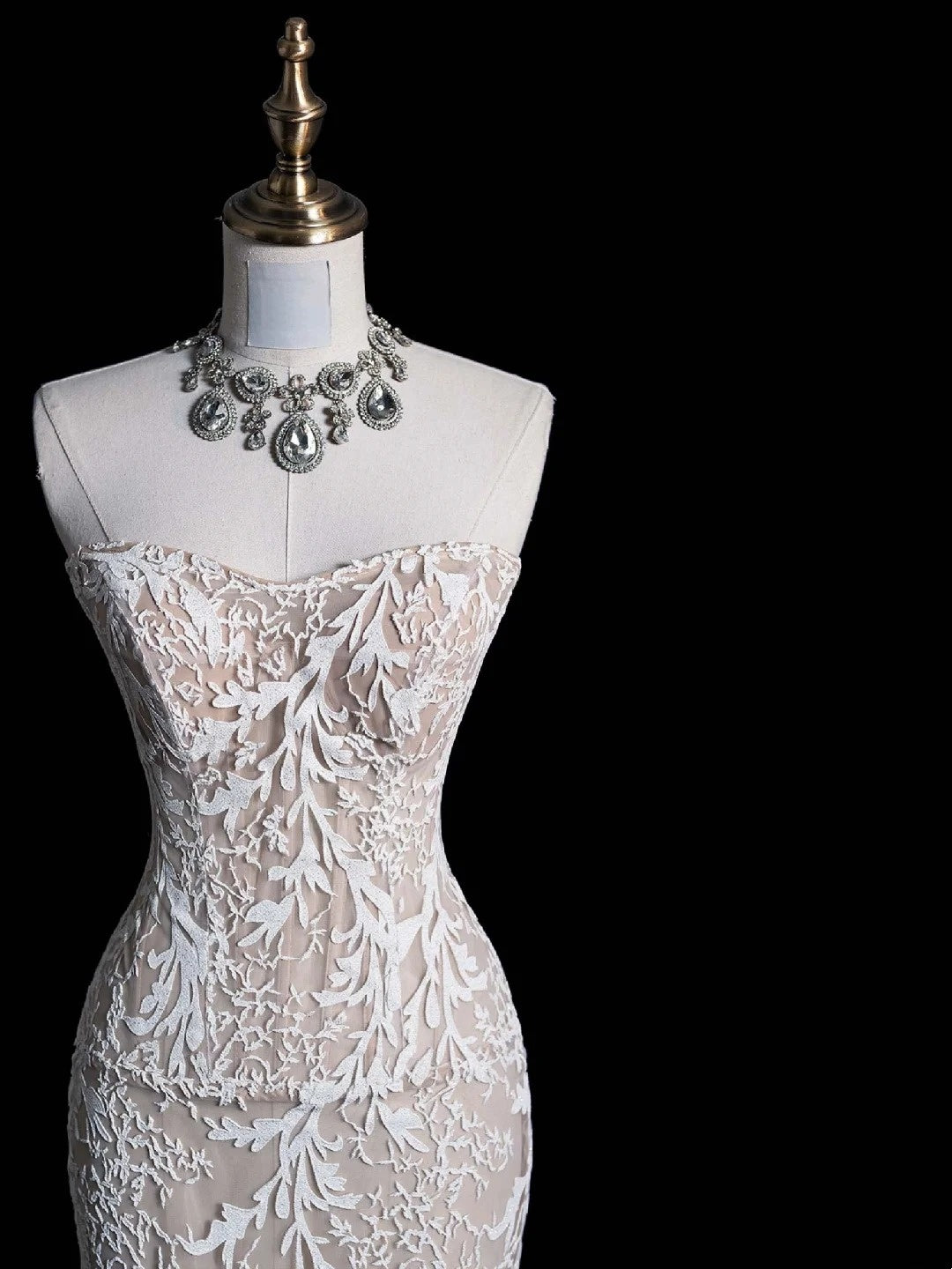 Simple Mermaid Strapless Lace White Long Wedding Dress Fairytale Autumn Bridal Dresses N550