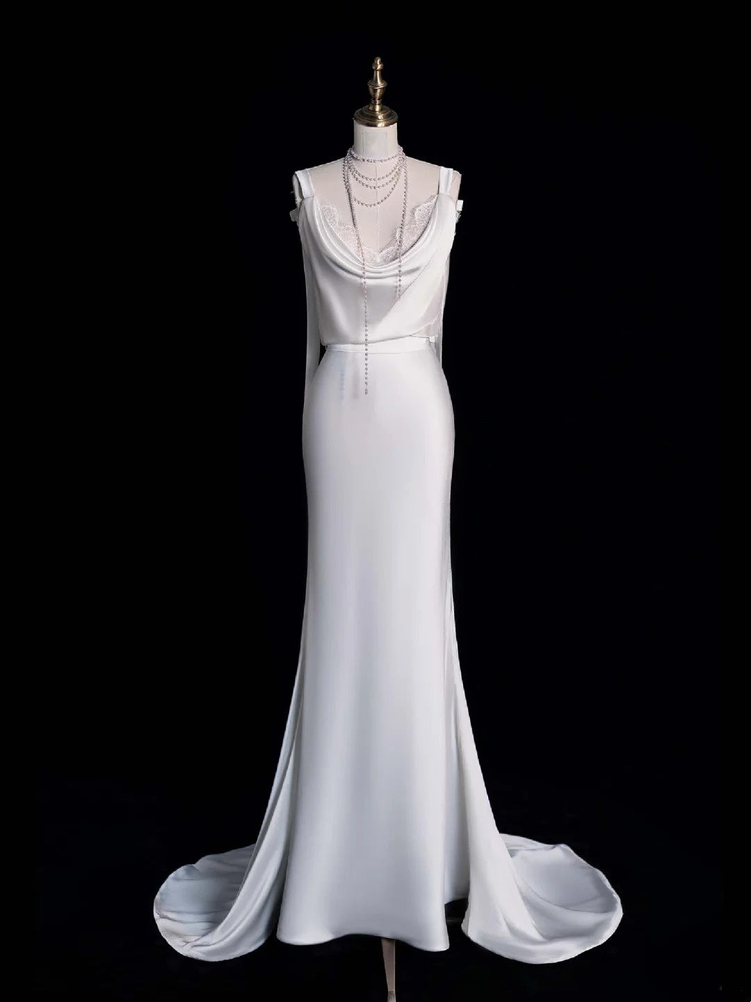 Timeless Mermaid Cowl Neck Lace White Long Wedding Dress Fairytale Boho Beach Summer Bridal Dresses N552