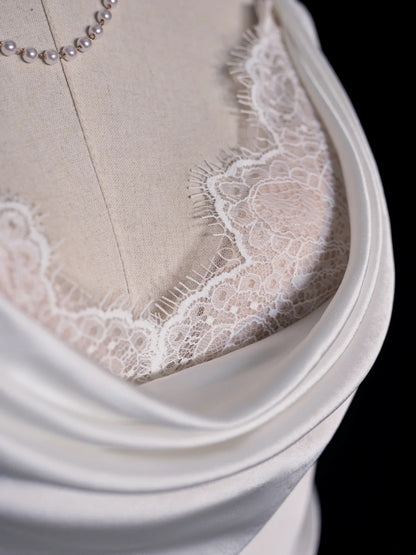 Timeless Mermaid Cowl Neck Lace White Long Wedding Dress Fairytale Boho Beach Summer Bridal Dresses N552