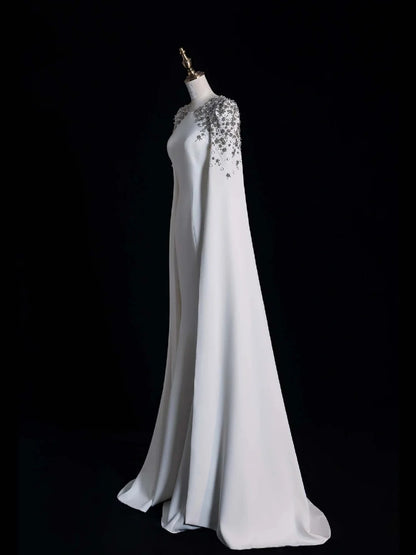 Timeless Mermaid Scoop Neckline Satin With Long Sleeves White Wedding Dress Fairytale Boho Beach Summer Bridal Dresses N555