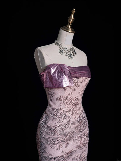 Cute Ball Gown Strapless Pink Lace Long Prom Dress Evening Outfits Semi Formal Dress N559