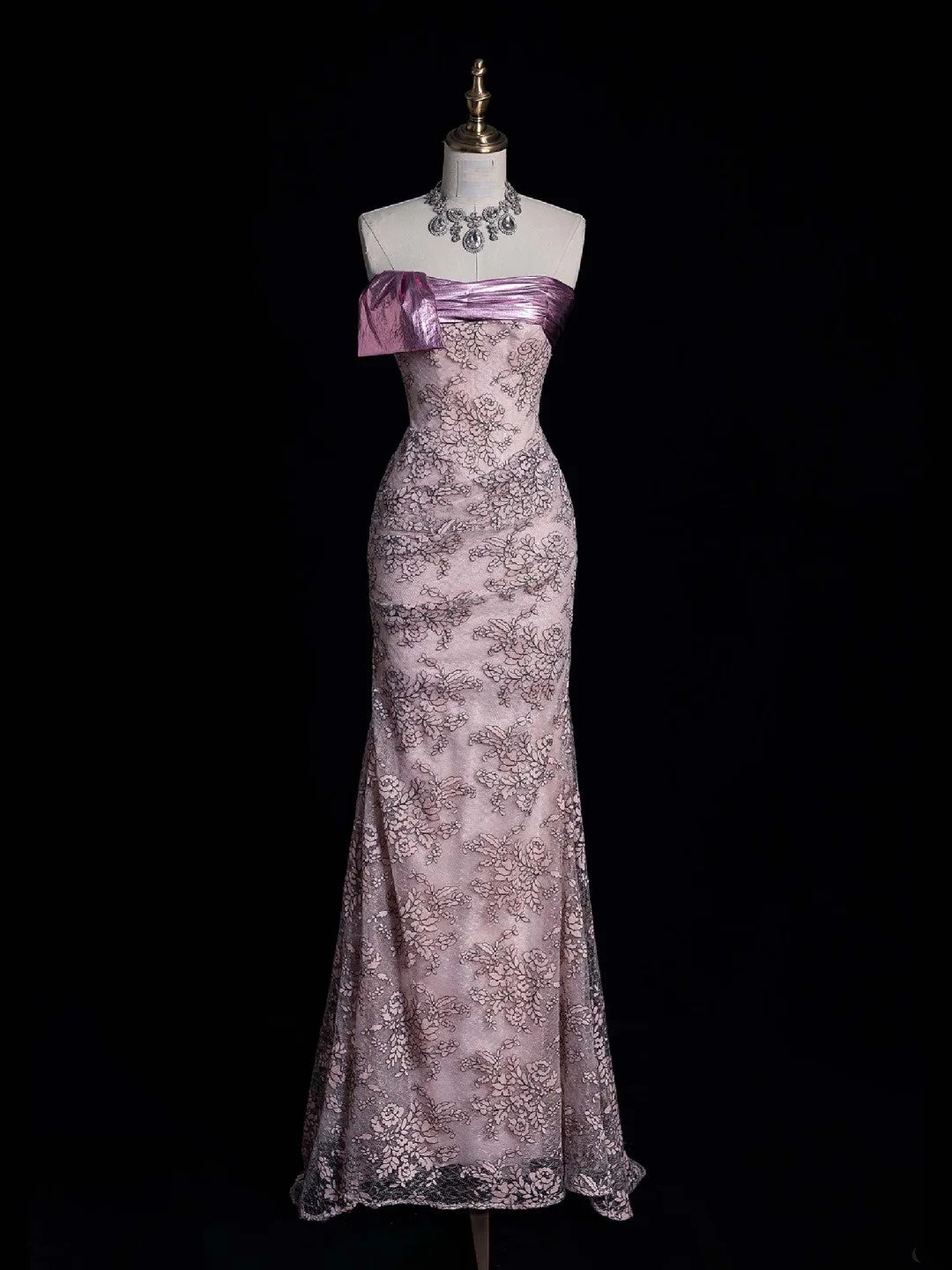 Cute Ball Gown Strapless Pink Lace Long Prom Dress Evening Outfits Semi Formal Dress N559