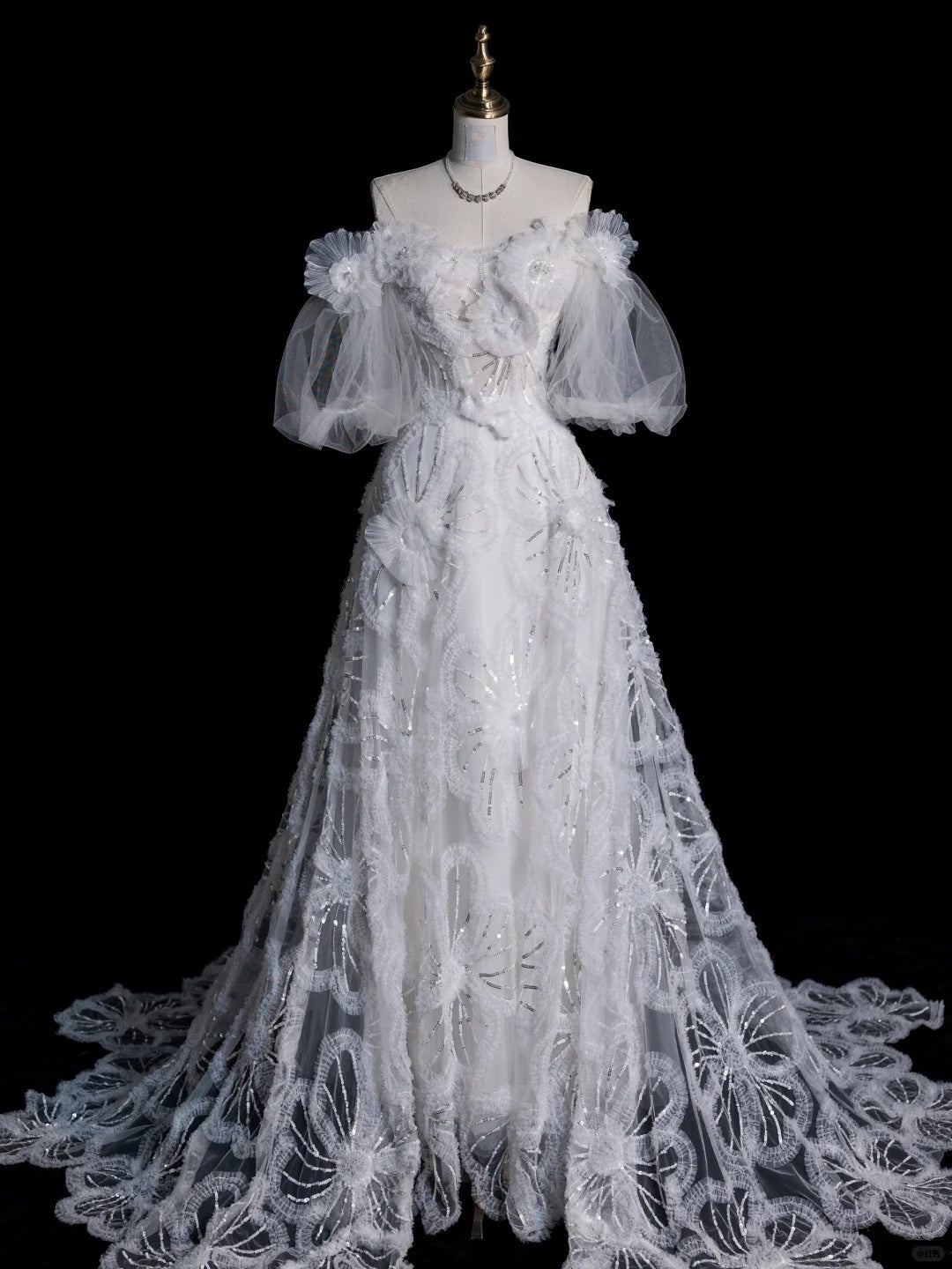 Princess Ball Gown Off The Shoulder Tulle With Sleeves White Lace Wedding Dress Fairytale Boho Summer Bridal Dresses N557