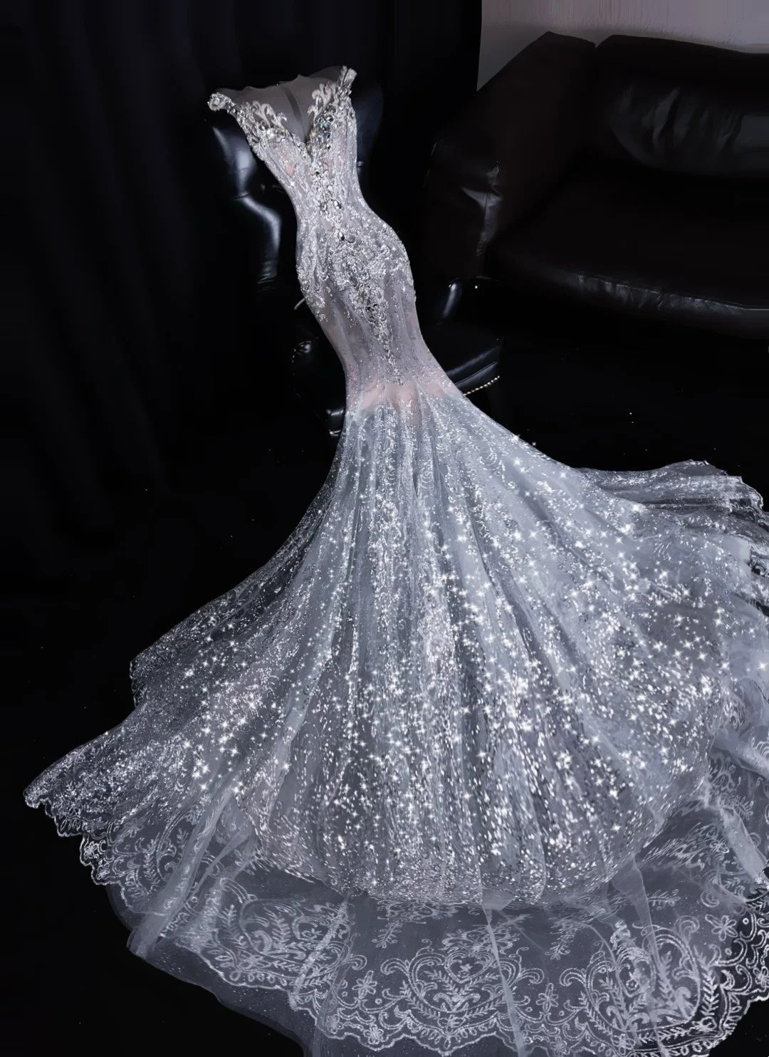 Princess Mermaid Scoop Silver Sequined With Sleeves Wedding Dress Fairytale Boho Summer Sparkly Bridal Dresses N558