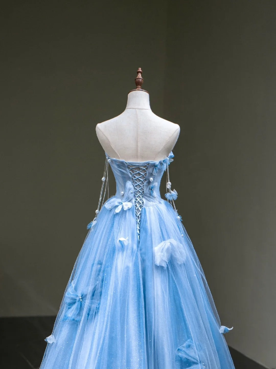 Cute Ball Gown Sweetheart Blue Tulle Long Sleeveless Prom Dresses For High School People Girls Formal Evening Dress N1038