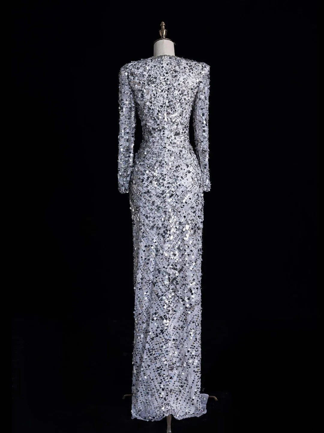 Charming Mermaid V Neck Silver Gray With Ruch Sequins Long Prom Dresses Evening Outfits Formal Dress N1045