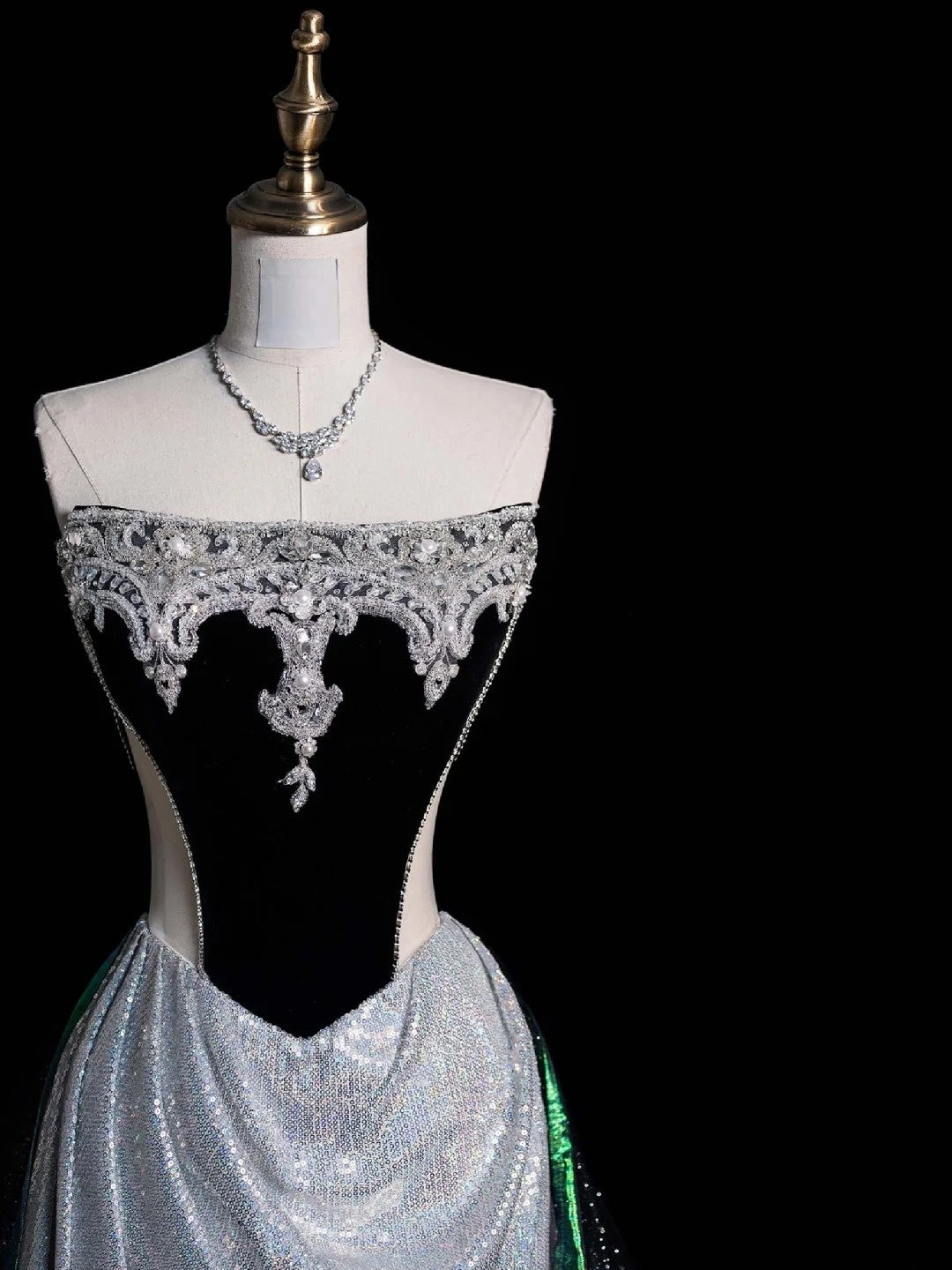 Charming Mermaid Strapless Silver Gray With Beaded Long Prom Dresses Evening Outfits Formal Dress N1046