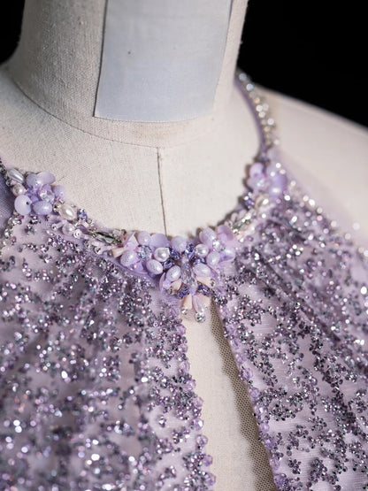 Elegant A line Halter Grey Sequin Long Prom Dresses For Teens Evening Outfits Formal Dress N1053