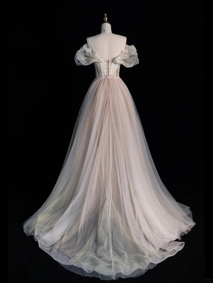 Modest Ball Gown Off The Shoulder Champagne Long Prom Dresses For High School Teens Girls Formal Bridesmaid Dress N1054