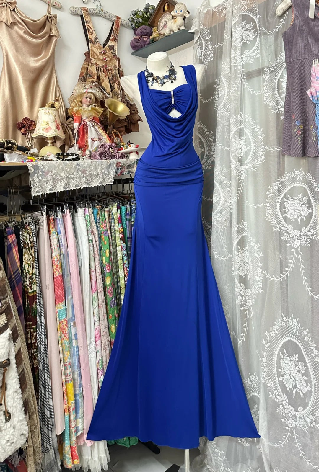 Unique Mermaid Sweetheart Royal Blue Backless Long Prom Dresses Evening Outfits Formal Dress N1055