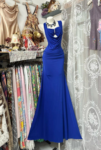 Unique Mermaid Sweetheart Royal Blue Backless Long Prom Dresses Evening Outfits Formal Dress N1055