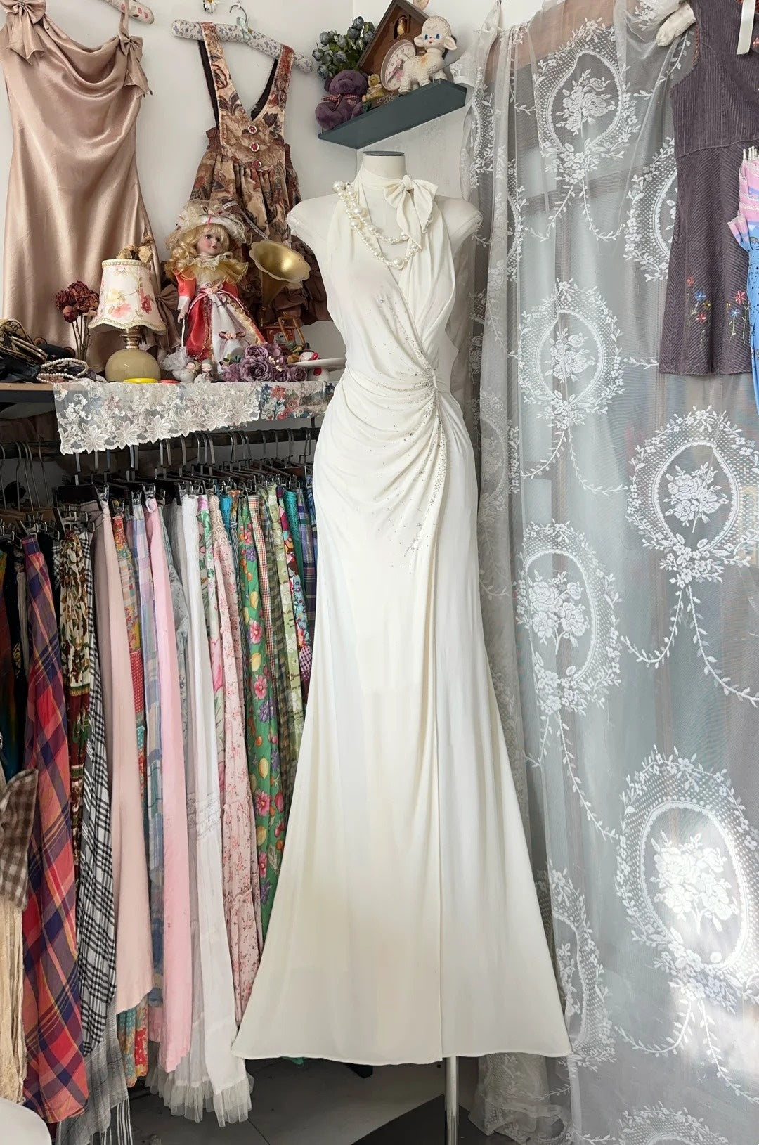 Elegant Mermaid Halter Ivory Long Prom Dresses For Teens Evening Outfits Formal Dress N1056