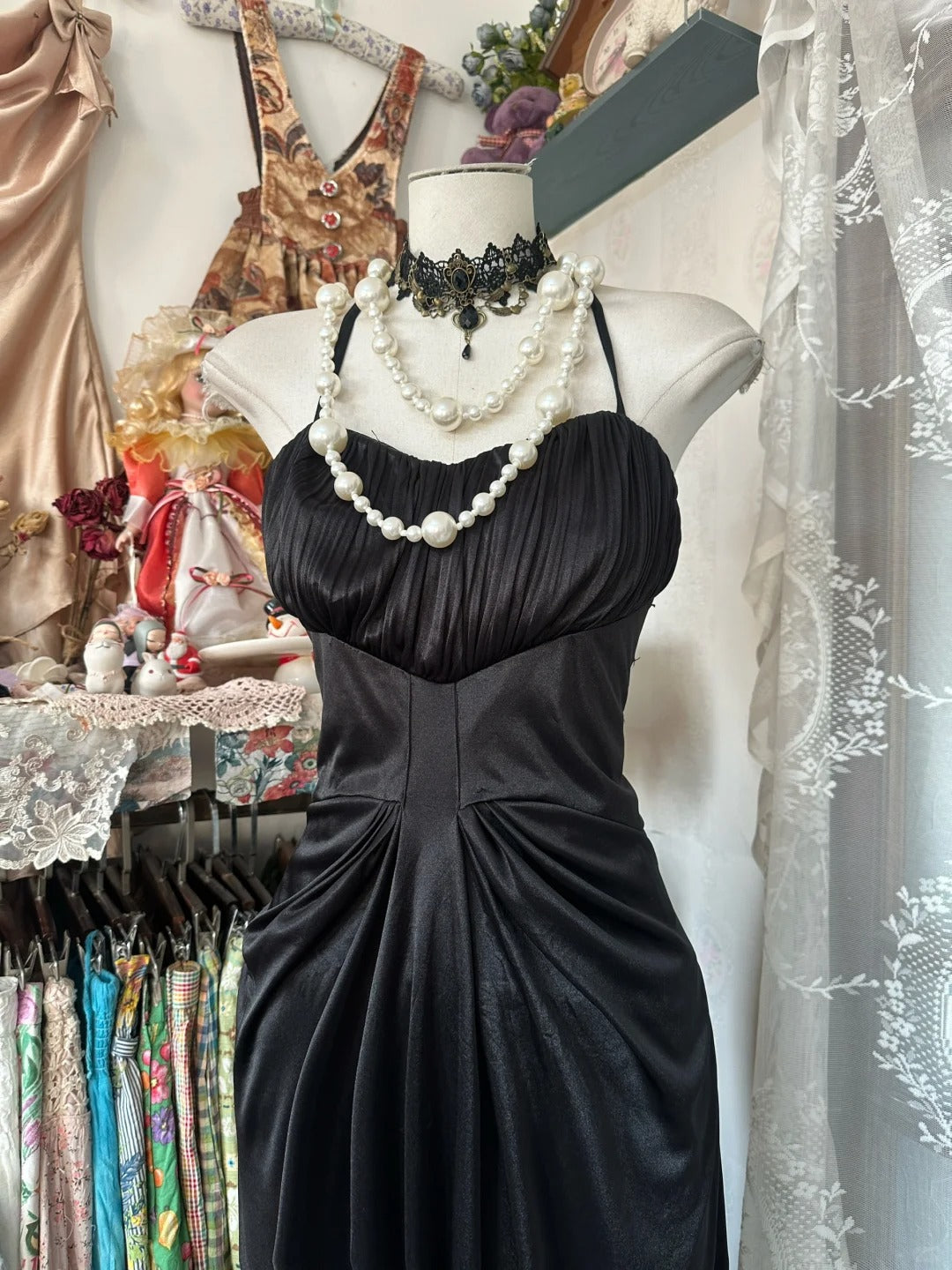 Elegant Mermaid Halter Black Satin Long Prom Dresses For Teens Evening Outfits Formal Dress N1063