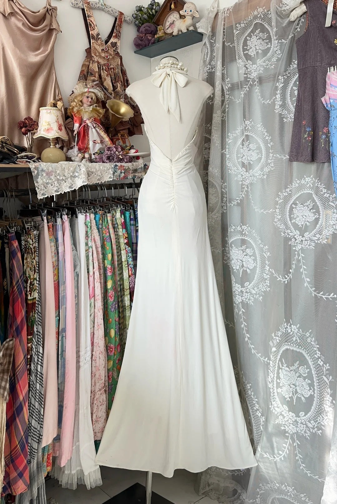 Elegant Mermaid Halter Ivory Long Prom Dresses For Teens Evening Outfits Formal Dress N1056