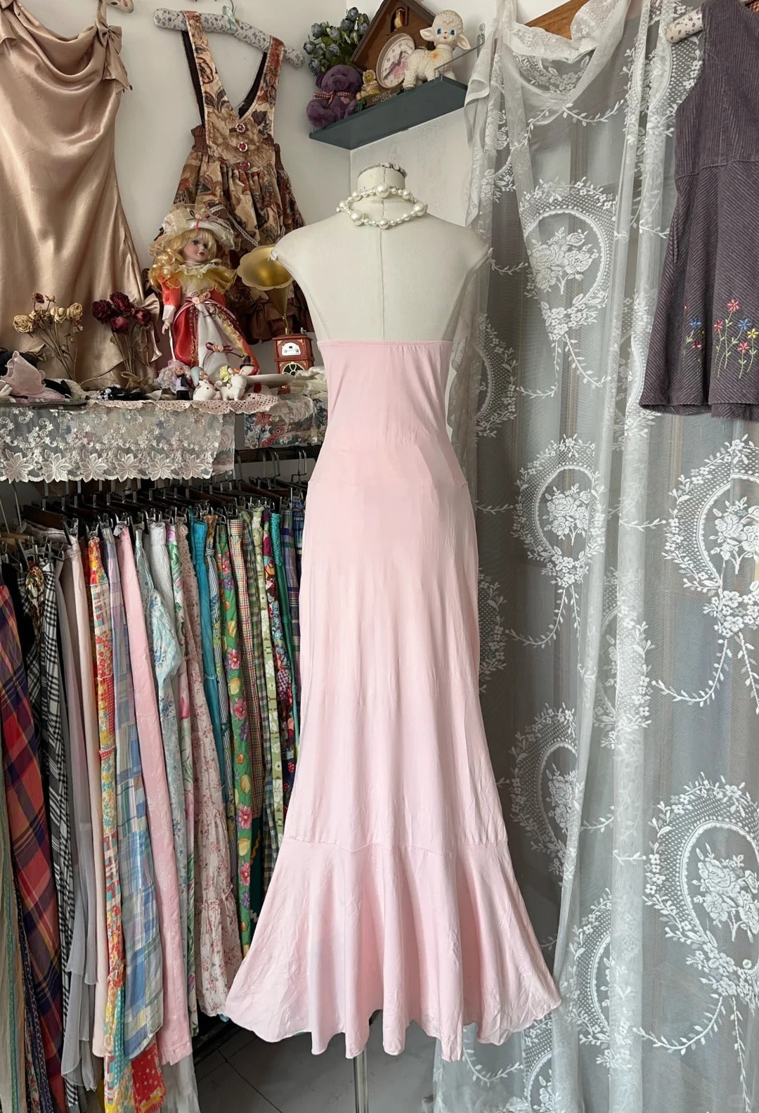 Unique Mermaid Strapless Pink Tiered Long Prom Dresses Evening Outfits Formal Dress N1059