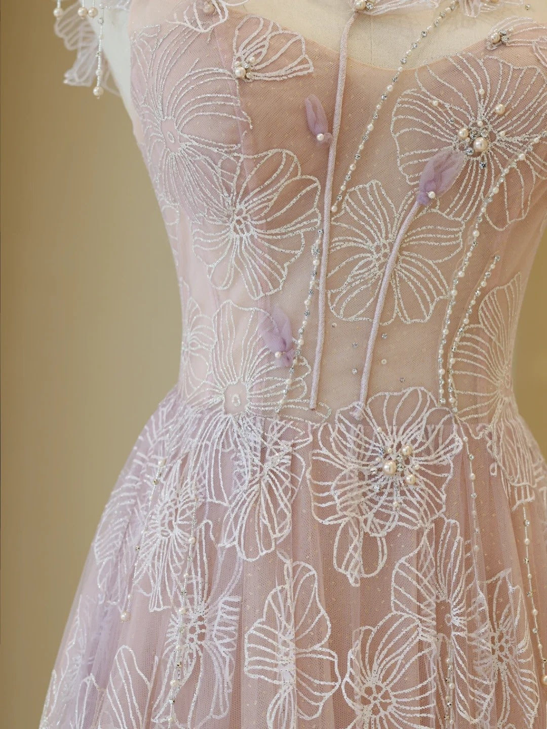 Elegant Ball Gown Lace Pink Tulle Prom Dress Charming Evening Party Gowns Fashion Wedding Guest Dress AB1017