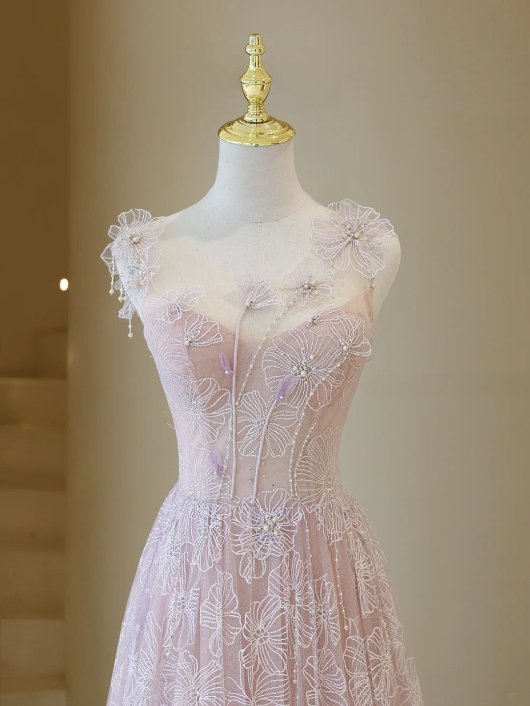 Elegant Ball Gown Lace Pink Tulle Prom Dress Charming Evening Party Gowns Fashion Wedding Guest Dress AB1017