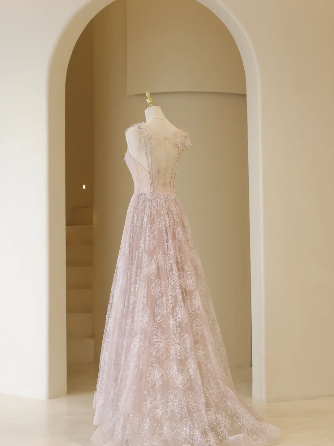 Elegant Ball Gown Lace Pink Tulle Prom Dress Charming Evening Party Gowns Fashion Wedding Guest Dress AB1017
