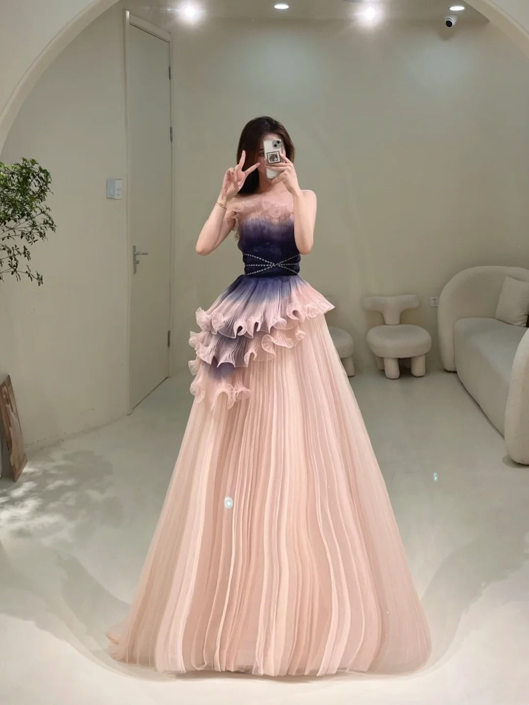 Stylish Ball Gown Strapless Blush Grape Pink Tulle Long Prom Dresses Inspiration Evening Gowns Formal Party Prom Dress N202