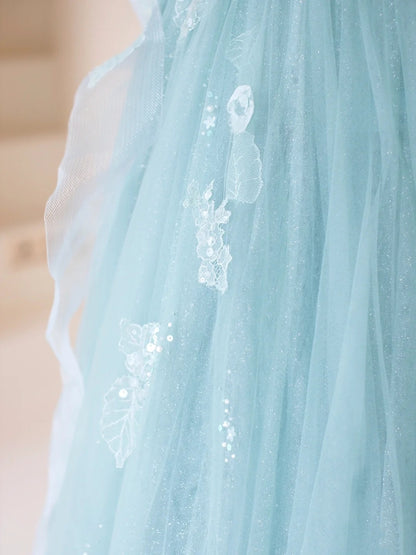 Cute Ball Gown Strapless Light Sky Blue Tulle Long Prom Dresses Impress 19th Birthday Outfits Prom Gown N203