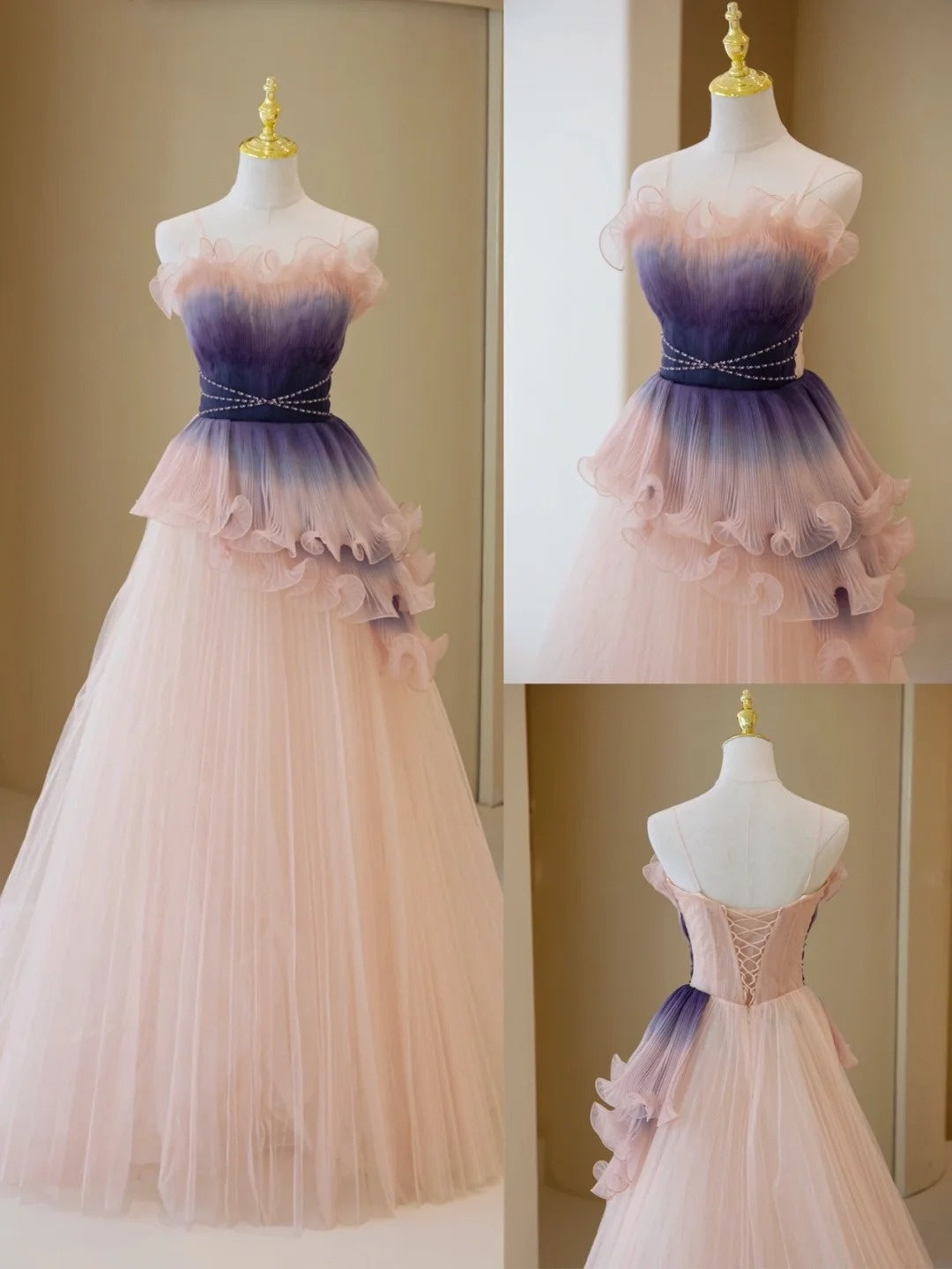 Stylish Ball Gown Strapless Blush Grape Pink Tulle Long Prom Dresses Inspiration Evening Gowns Formal Party Prom Dress N202
