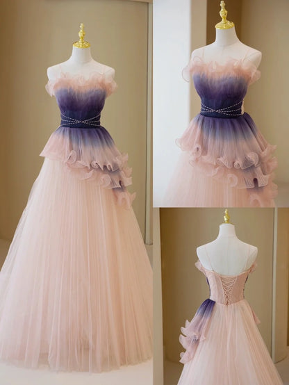 Stylish Ball Gown Strapless Blush Grape Pink Tulle Long Prom Dresses Inspiration Evening Gowns Formal Party Prom Dress N202