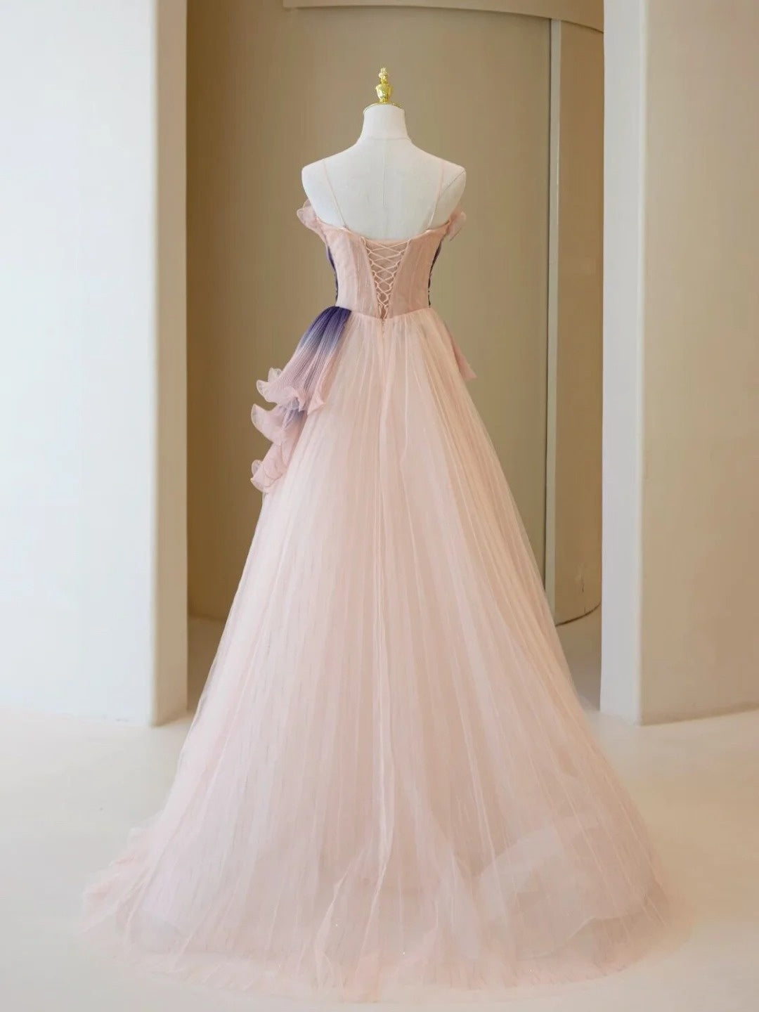 Stylish Ball Gown Strapless Blush Grape Pink Tulle Long Prom Dresses Inspiration Evening Gowns Formal Party Prom Dress N202