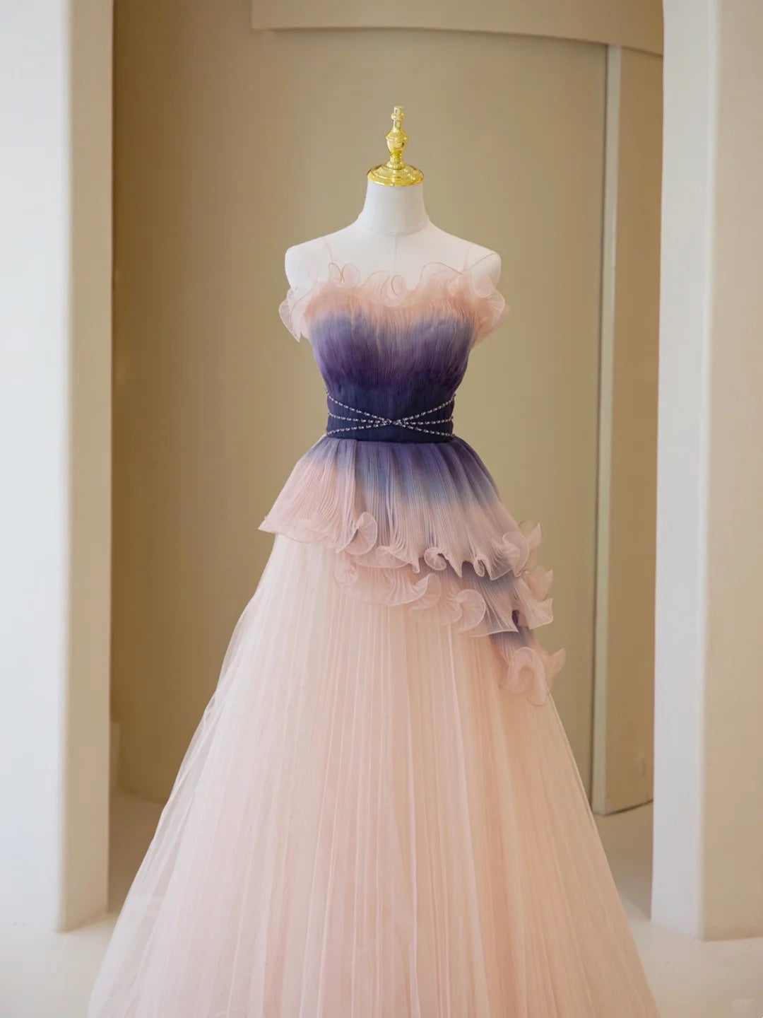 Stylish Ball Gown Strapless Blush Grape Pink Tulle Long Prom Dresses Inspiration Evening Gowns Formal Party Prom Dress N202