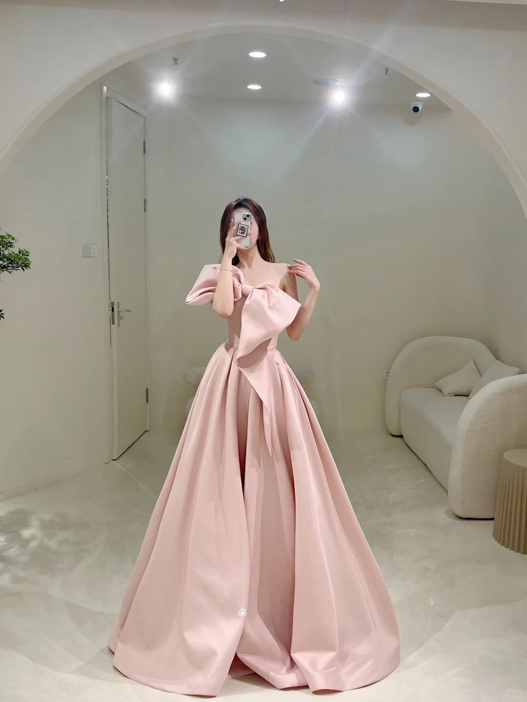Cute A Line Strapless Pink Satin With Bow-knot Long Prom Dresses Impress 18th Birthday Outfits Prom Gown N301