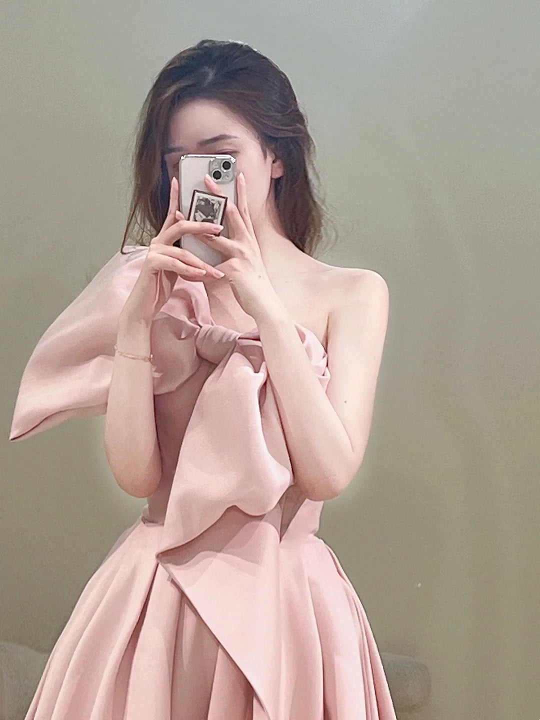 Cute A Line Strapless Pink Satin With Bow-knot Long Prom Dresses Impress 18th Birthday Outfits Prom Gown N301