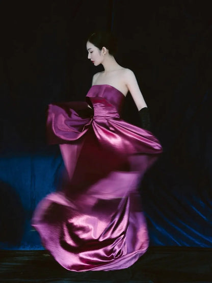 Sexy A Line Strapless Fuchsia Satin With Split Long Prom Dresses Impress 18th Birthday Outfits Prom Gown N302