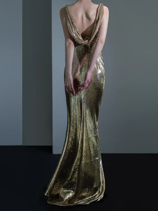 Sparkle Mermaid Asymmetrical Shoulder Straps Champagne Sequin Long Prom Dresses Impress 18th Birthday Outfits Prom Gown RB1879