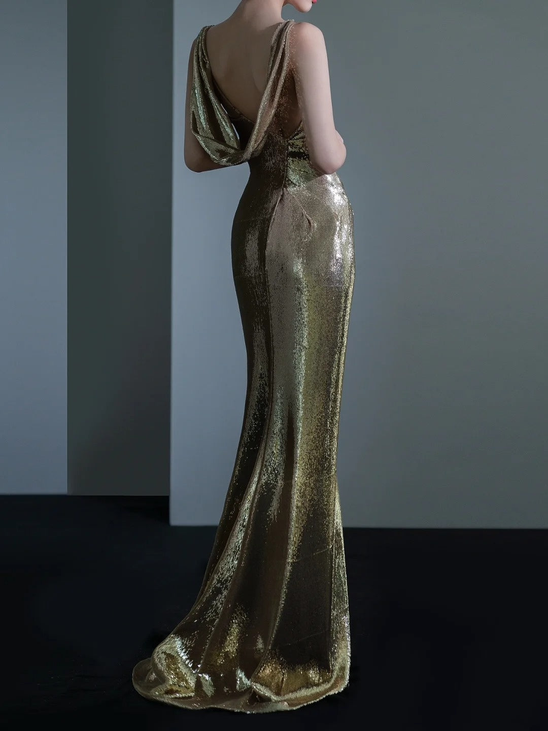 Sparkle Mermaid Asymmetrical Shoulder Straps Champagne Sequin Long Prom Dresses Impress 18th Birthday Outfits Prom Gown RB1879