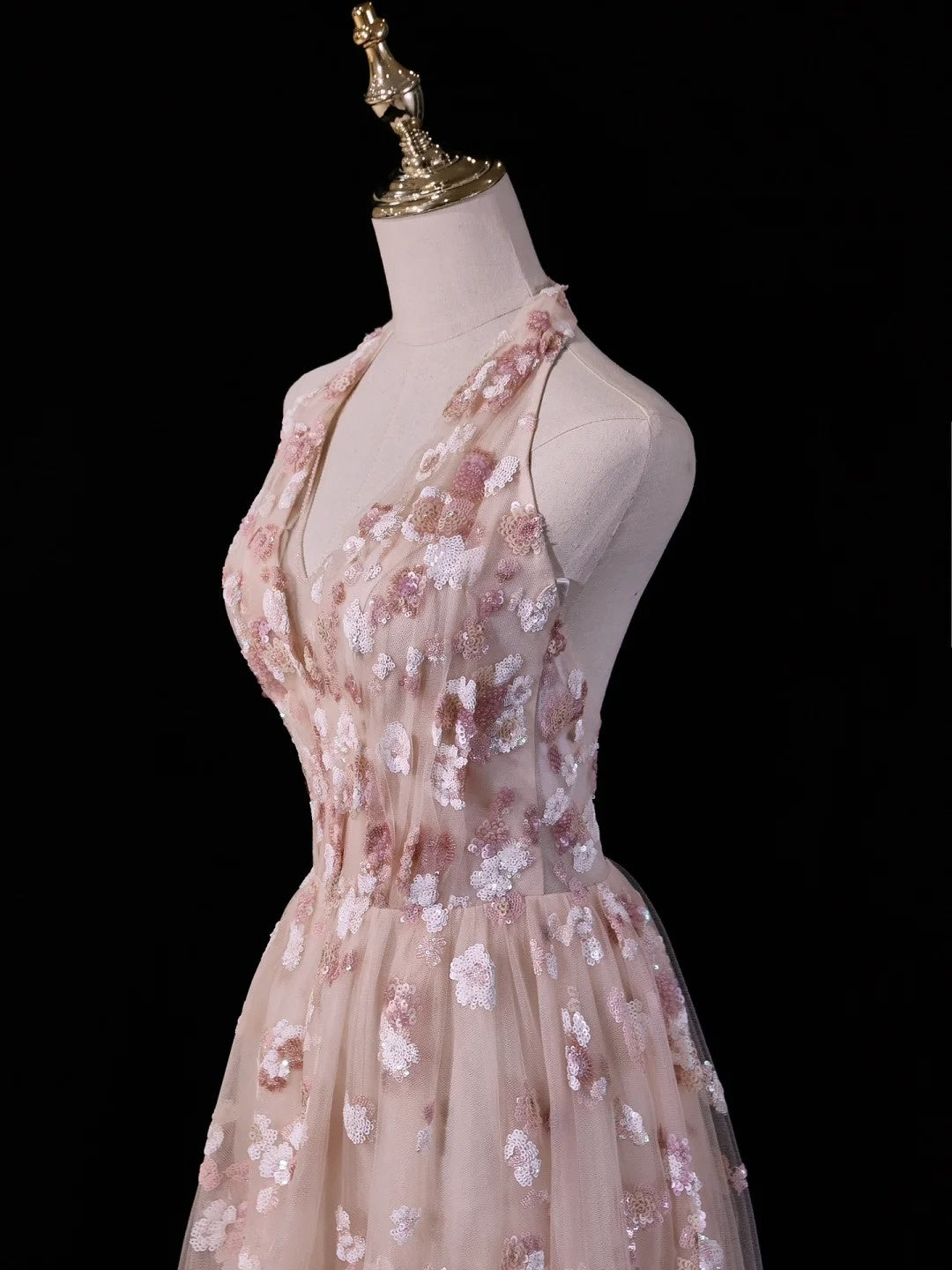 Pretty A line Halter Blush Pink Lace Prom Dresses Formal Dress 18th Birthday Outfits Party Gowns N211