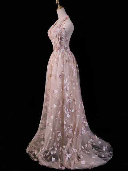 Pretty A line Halter Blush Pink Lace Prom Dresses Formal Dress 18th Birthday Outfits Party Gowns N211