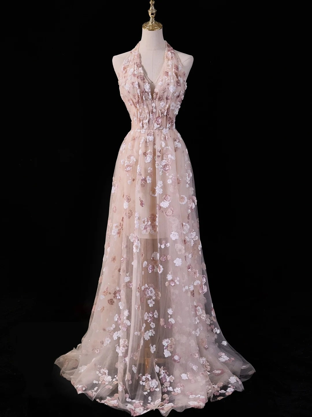 Pretty A line Halter Blush Pink Lace Prom Dresses Formal Dress 18th Birthday Outfits Party Gowns N211