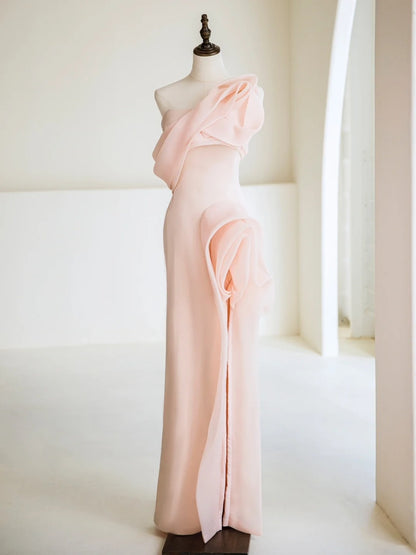 Timeless Mermaid One Shoulder Blush Pink Long Prom Dresses Inspiration Party Dress Prom Gowns N304