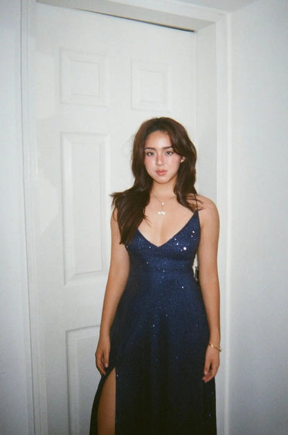 Unique Mermaid Spaghetti Strap Navy Blue With Corset Back Long Prom Dresses Inspiration 18th Birthday Outfits Formal Evening Dress N467