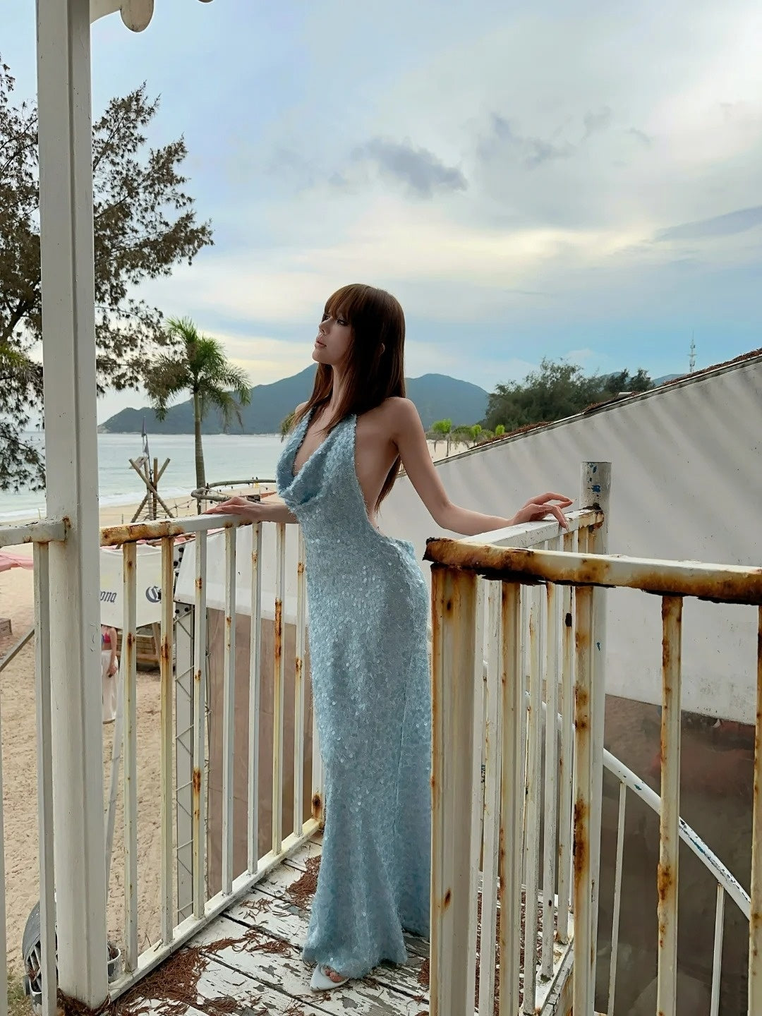 Glittery Mermaid Halter Light Blue With Open Backs Sequin Long Prom Dresses Inspiration 16th Birthday Outfits Formal Evening Dress N469