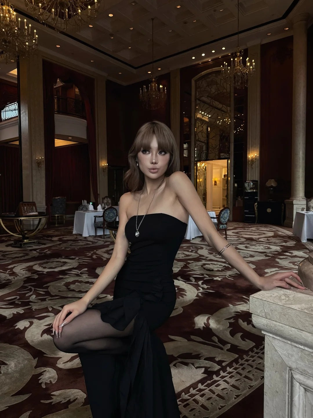 Unique Mermaid Strapless Black Satin With Ruffles Prom Dress Long Birthday Party Gown Evening Dresses N474