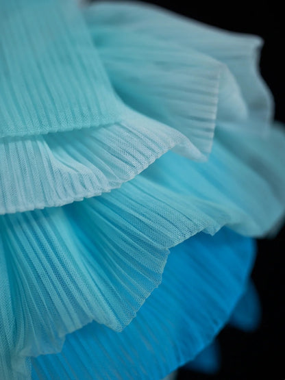 Elegant A Line One Shoulder Blue Tulle Pleated Long Prom Dresses Evening Outfits Formal Dress N562