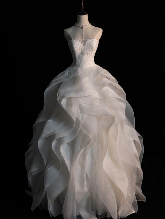 Dream Ball Gown Sweetheart Wedding Dresses Tulle White With Pleated Layers Vintage Brides Dress Long Bridal Gowns N565