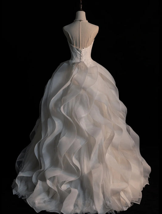 Dream Ball Gown Sweetheart Wedding Dresses Tulle White With Pleated Layers Vintage Brides Dress Long Bridal Gowns N565