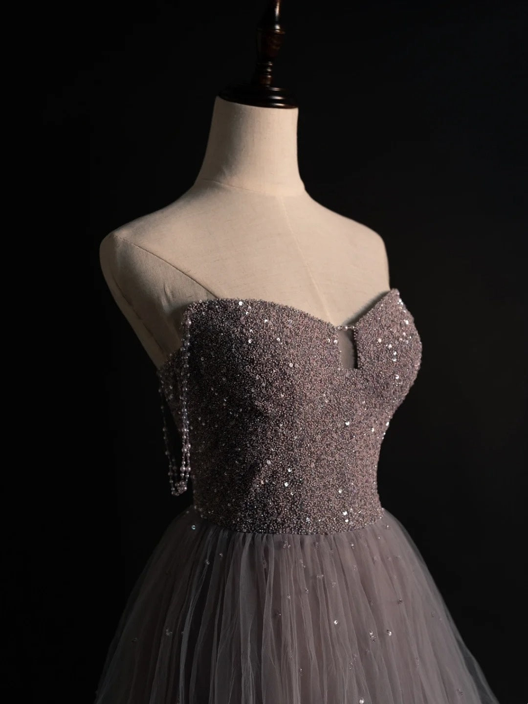 Elegant A line Sweetheart Beaded Bodice Tulle Long Prom Dresses Evening Outfits Formal Dress N573