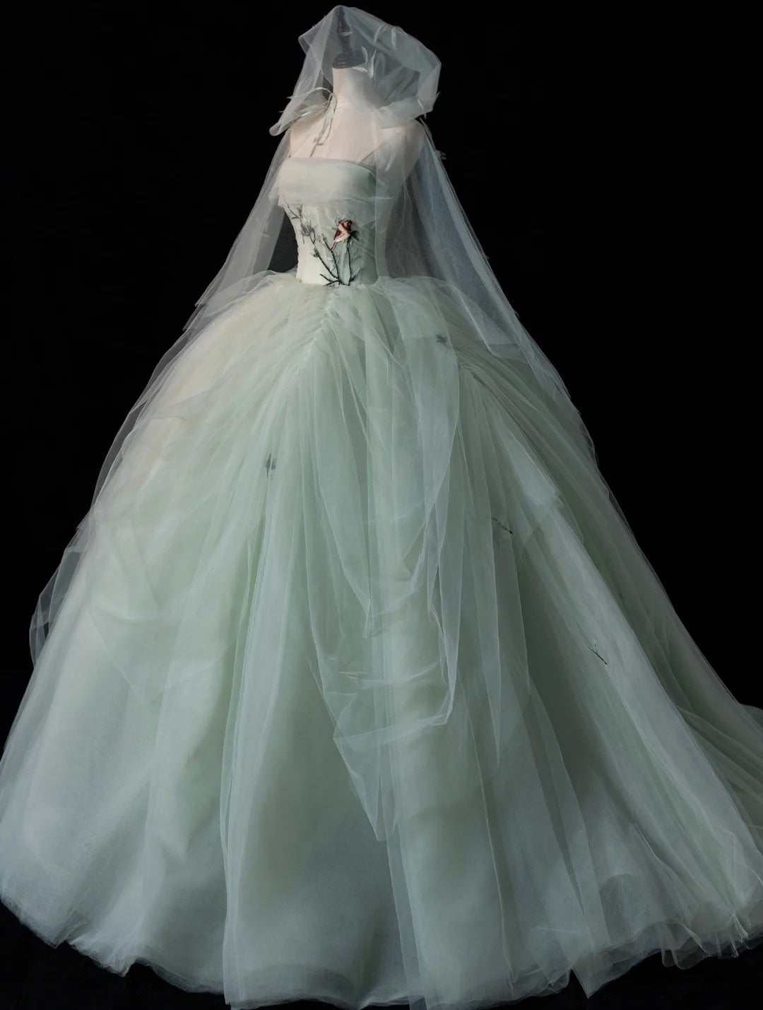 Cute Ball Gown Strapless Mint Green Sleeveless With Applique Cape Tulle Long Quinceanera Dresses Sweet 15 16 Birthday Outfits N574