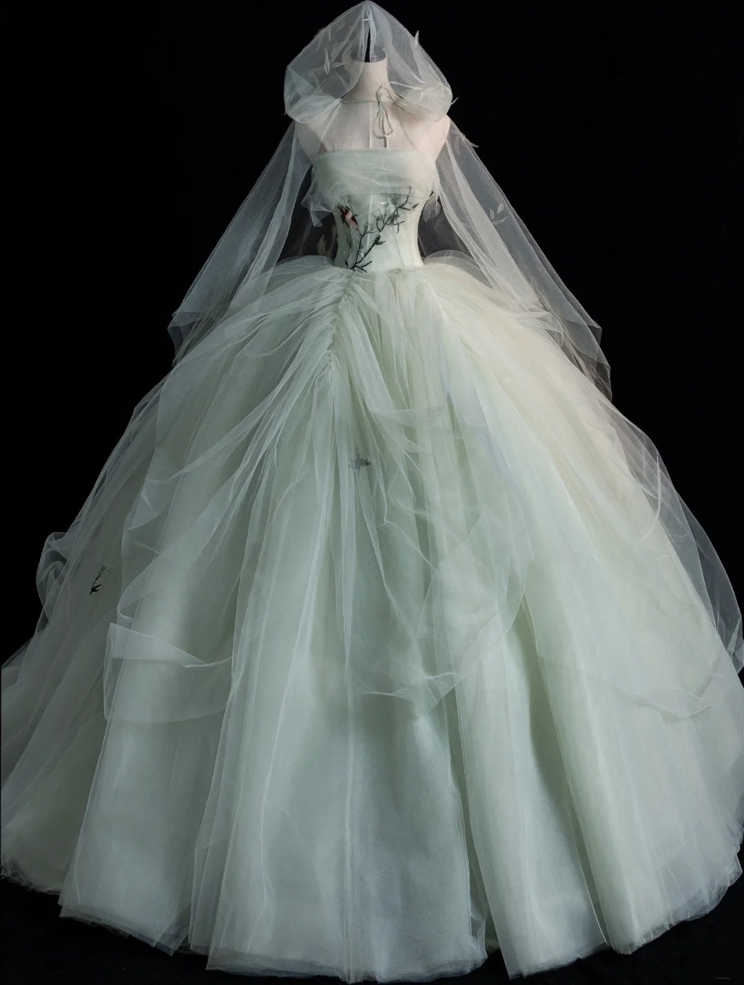 Cute Ball Gown Strapless Mint Green Sleeveless With Applique Cape Tulle Long Quinceanera Dresses Sweet 15 16 Birthday Outfits N574