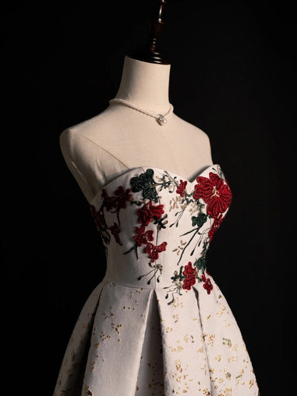 Modest A line Sweetheart Floral Appliqued Satin Long Prom Dresses Night Formal Dresses N577