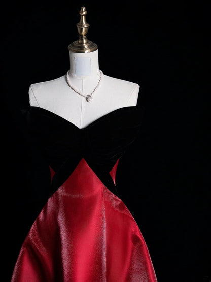 Modest A line Sweetheart Black Velvet Top Red Skirt Long Prom Dresses Night Formal Dresses N578